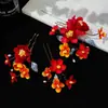 2025 Nuevo Otoño e Invierno Antiguo Nuevo Tocados Chinos de Terciopelo Rojo Flor Maquillaje Set de Horquillas para el Cabello Accesorios para el Cabello Dinastía Han