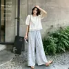 Calça Wide Leg de Algodão e Seda para Mulheres, Emagrecimento, Fina, Adequada para Usar em Casa e ao Ar Livre, Calça Wide Leg Casual Solta, Cintura Alta, Versátil, Efeito de Caimento de Verão