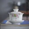 Gaiwan de Gran Capacidad Yuerui Sancai, Juego de Té de Ocho Tesoros, Impresión de Logo Empresarial, Taza de Té Azul y Blanco Vintage, Tazón para Servir Té