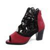 Fornecimento transfronteiriço Amazon ebay venda quente plus size malha salto alto salto grosso renda peep toe sapatos femininos