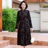 Primavera e Outono Tamanho Grande Estilo Ocidental Mãe Veludo Cheongsam Melhorado 2025 Novo Temperamento para Mulheres de Meia-Idade e Idosas Vestido Midi