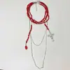 Collar de Cadena para Clavícula con Borla de Cruz de Cristal Rojo Multicapa Estilo Europeo y Americano Moda Femenina Nicho Personalizado