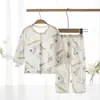 Traje de Ropa Acondicionada con Pantalones de Manga Larga y Espalda de Malla Jacquard Ropa de Bebé 100% Algodón Ropa de Casa para Niños Se Puede Usar Afuera