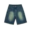 Shorts jeans verde retro desfiado de alta qualidade americano para homens, marca moderna de verão, estilo casual versátil reto solto lavado