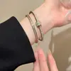 Pulsera de acero de titanio color dorado para mujer, pulsera de pareja con circonita de alta gama, pulsera de anillo liso de lujo ligero, joyería de nuevo estilo
