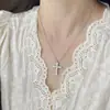 Colar Cruz de Prata Esterlina S925 Feminino Francês Simples Acessível Design de Luxo Pingente Totalmente Diamantado Venda Quente Transfronteiriça Corrente da Clavícula