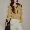 Tricô Costurado Amarelo Azul Marinho Barulhento para Mulheres Inverno Inicial 2025 Tricô Longo Casual Elegante de Alta Qualidade