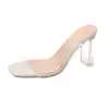 Zapatos Transparentes de Tacón Alto Talla Grande para Mujer Verano 2026 Nuevo Estilo Chanclas de Tacón Alto de Una Correa Sandalias de Tacón Grueso de Tacón de Cristal para Mujer