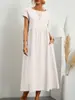 2026 Amazon Aliexpress Producto Nuevo Transfronterizo Europeo y Americano Vestido de Color Sólido sin Mangas Holgado de Algodón y Lino con Bolsillos en Stock