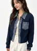 Cárdigan de punto patchwork de mezclilla para mujer, nuevo estilo otoño e invierno, chaqueta suéter de manga larga con cuello, prenda exterior casual y elegante