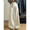 Jeans Feminino Wide Leg Estilo Preguiçoso Azul Claro Americano Outono Lavado Solto Emagrecedor Cintura Alta Reta Comprimento Total