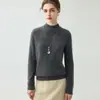 Suéter de cachemira tejido de punto para mujer, de cinco agujas, tres hebras, peso pesado, manga larga, con cuello semi-alto, corte holgado y diseño moderno, adecuado como capa base.