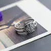 Nafuge Joyería de Plata al por Mayor Anillo Tailandés de Plata Vintage Doble Felicidad Anillo Abierto de Plata para Mujer Anillo de Plata de Ley 925