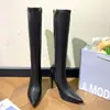 Botas largas negras de tacón alto para mujer, nuevo modelo 2026, punta fina, tacón delgado, botas elásticas ajustadas, botas largas hasta la rodilla