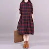 9838 # Vestido Camisa a Cuadros Estilo Coreano Primavera y Otoño Talla Grande con Mangas Largas y Bolsillos, Vestido Camisa Casual