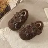 Zapatos Peludos Lindos 2026 Otoño/Invierno Nuevos Zapatos de Princesa Estilo Coreano para Niñas con Lazos Suela Suave Más Terciopelo Cálidos Zapatos de Algodón