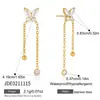 Pendientes Elegantes y Silenciosos Estilo Europeo y Americano, Acero Inoxidable Dorado de 18K con Circonita, Pendientes de Borla Versátiles Dulces Estilo Transfronterizo Venta al por Mayor