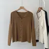 Cárdigan de punto largo de manga larga con solapa de un solo botón retorcido para mujer, con diseño consciente, nuevo estilo de otoño, elegante, rejuvenecedor, versátil, top suéter