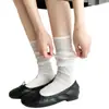 Meias finas brancas de cor sólida com renda para mulheres, meias de verão, meias longas pretas