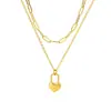 Collar de Acero de Titanio de Doble Capa con Colgante de Amor Dorado Lujo Ligero Versátil Diseño Francés de Nicho para Hombres y Mujeres Tendencia Collar de Acero de Titanio