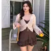 Traje de baño talla grande para mujeres ligeramente rellenitas, diseño conservador, efecto adelgazante, cubre el abdomen, estilo vestido de una pieza, talla grande, cubierta protectora solar, conjunto de dos piezas
