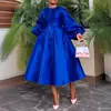 Comércio Exterior Transfronteiriço Europeu e Americano Roupas Novos Produtos Cor Pura Brilhante Solto Botão Manga Lanterna Vestido