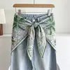 Pañuelo Triangular Cabeza Árbol de Coco Verde Francés para Mujer Estilo Pastoral Primavera Otoño Cubre Trasero Cinturón de Cintura Adorno para la Cabeza Protección Solar Bufanda de Seda Chal