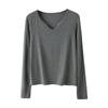 Primavera y Verano 2025 Nueva Ropa de Punto de Algodón con Cuello en V de Manga Larga para Mujer, Suéter Holgado de Color Puro Elegante para Usar Debajo