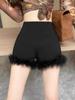 Chic Americano Puro Deseo Chica Caliente Pequeño Aroma Diseño de Felpa Versátil Cintura Alta Pierna Ancha Pantalones Cortos Casuales para Mujer Verano