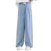 Pantalones de Pierna Ancha Rectos a Cuadros de Seda de Hielo Finos de Verano para Mujer 2025 Nuevo Estilo Británico Nextkiss Estilo Infantil Mediano y Grande