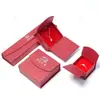 Caja de papel para joyería con tapa abatible y cierre magnético de semicírculo, con doble puerta, diseño de rejilla roja y diseño estampado en caliente, caja de papel para empaque de joyería personalizada