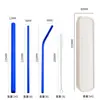 Amazon transfronterizo acero inoxidable 304 pajilla color titanio plateado café té de leche bebida pajilla metálica extendida juego
