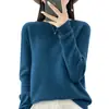Suéter de punto de cuello redondo de primera línea para mujer, suéter base de punto holgado de manga larga, top de color liso, otoño e invierno, nuevo jersey