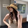 Sombrero de pescador hueco de paja a rayas para mujer estilo coreano transpirable que cubre la cara sombrero de protección solar para viajes de primavera y verano sombrero de cubeta con protección UV