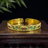 Pulseira de Prata Oito Tesouros Feminina Cor Esmalte Dourado Método Antigo para Ganhar Dinheiro e Paz Prata Esterlina 9999 Abertura Estilo Étnico Pulseira de Tornozeleira de Prata