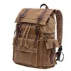 Mochila de Viagem Retro Europeia e Americana com Cordão e Múltiplos Bolsos para Montanhismo Mochila de Lona para Lazer ao Ar Livre Mochila de Lona Encerada para Homens