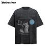 Camiseta de Manga Corta Americana Retro Lavada y Desgastada Abstracta Befearless Verano para Hombre y Mujer Marca de Moda Holgada Cuello Redondo t