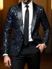 Jaqueta de terno masculina europeia com lantejoulas, para balada, performance, apresentador, traje formal, terno masculino slim fit para palco