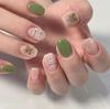 Uñas Postizas Removibles Cuadradas Cortas Piezas de Uñas Primavera y Verano Uñas Falsas Pequeñas Frescas Verdes 24 Piezas