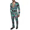 Moda Masculina Primavera/Verão 2025 Terno de Camisa Marca Estampada Peça Dupla Manga Longa Slim Respirável Algodão Estilo Elegante