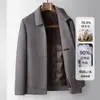 Chaqueta de lana hecha a mano para hombre con cuello de solapa, cierre de cremallera, forro desmontable de plumón de pato blanco al 90%, adecuada para hombres de mediana edad, una prenda exterior de negocios cálida y elegante para el invierno