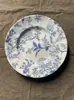 Porcelana amarilla vintage original con motivos florales azules, plato para bistec estilo francés, plato plano, plato hondo, taza y plato para el té de la tarde, decoración bajo vidriado