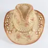 Sombrero de Paja con Decoración de Piedras Preciosas Estilo Bohemio Transfronterizo, Sombrero de Vaquero Estilo Étnico Calado, Sombrero de Sol de Tíbet al por Mayor