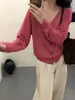 2025 Principios de Otoño Nueva Moda Cuello en V Un Botón Manga Larga Lino Corto Cardigan Tejido Superior Chaqueta Delgada Otoño