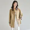 26 Otoño Nuevo Estilo Retro Gabardina Color Bloque Estilo Granja Solapa Cuero PU Cuadros Patchwork Chaqueta 29074