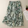 Falda Midi de Estampado de Pintura al Óleo Floral Verde Fresca y Sencilla para Mujer, Falda de Línea A Juvenil de Cintura Alta Nueva de Verano 2026