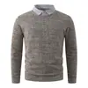 2026 outono e inverno transfronteiriço novo suéter de malha masculino de gola lapela falso duas peças moda jovem casual camisa base