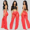 Aliexpress 2024 Amazon Transfronteiriço Europeu e Americano Cor Sólida Babados Sexy Renda Transparente Calças em Estoque Preço Especial