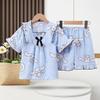 Pijamas de Verano para Niñas Coreanas Estilo Occidental de Burbujas Estilo Princesa de Burbujas Manga Corta para Niños Ropa de Casa para Niños al Por Mayor