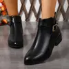 Botas femininas estilo britânico Martin, novos modelos outono e inverno, bico redondo, salto médio grosso, botas femininas de cano curto, botas Chelsea pretas atacado